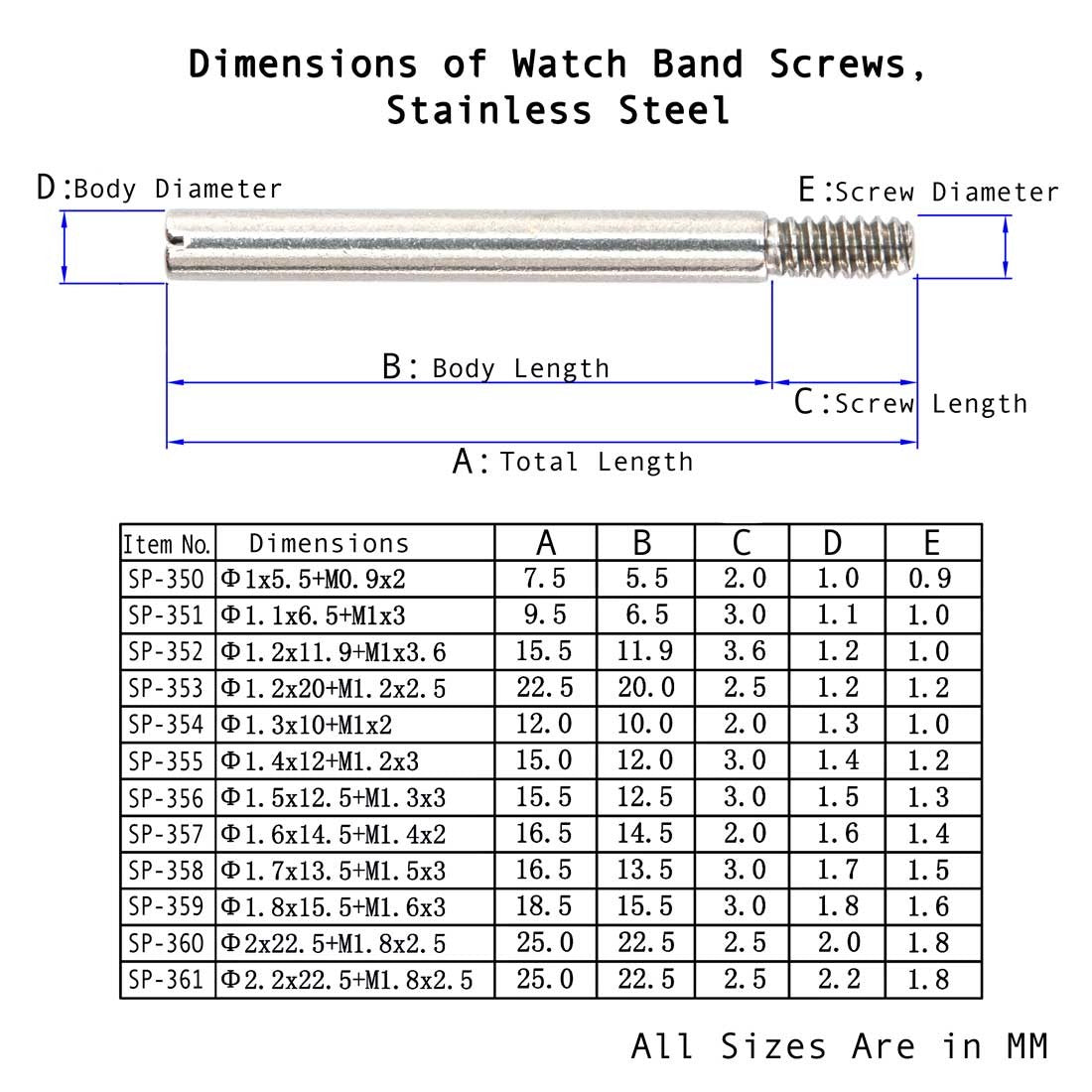 SP-370, Bracelet Screw Pins (36 Pieces)