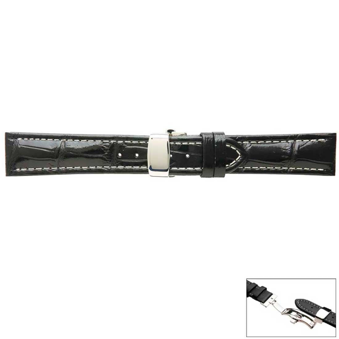 Banda No. 177 Alligator Grain Fine Deployment Buckle Leather Straps (18mm~24mm)