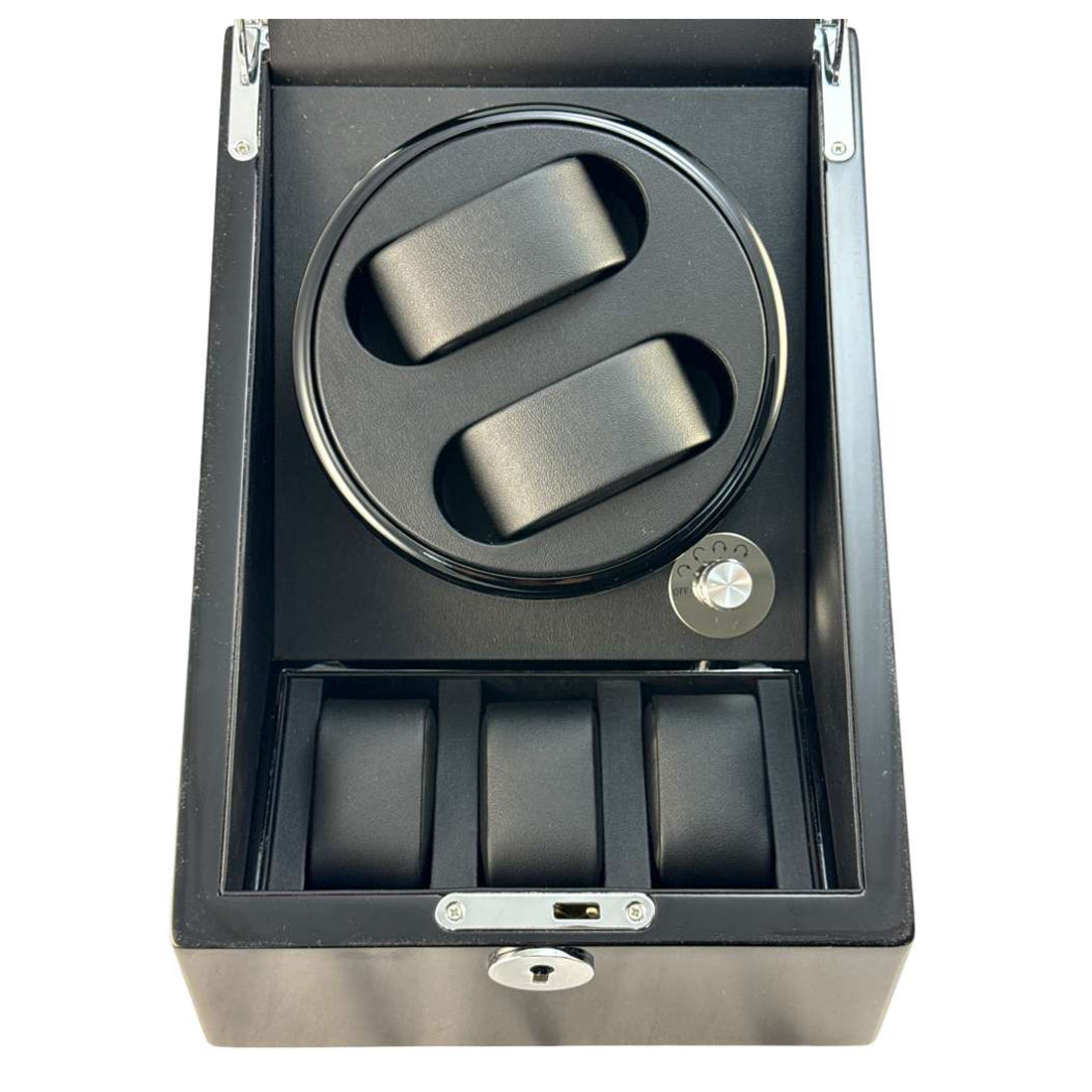 BX-636, Single (2) Watch Winder Glossy Black MDF Smooth Finish + 3 Watch Storage