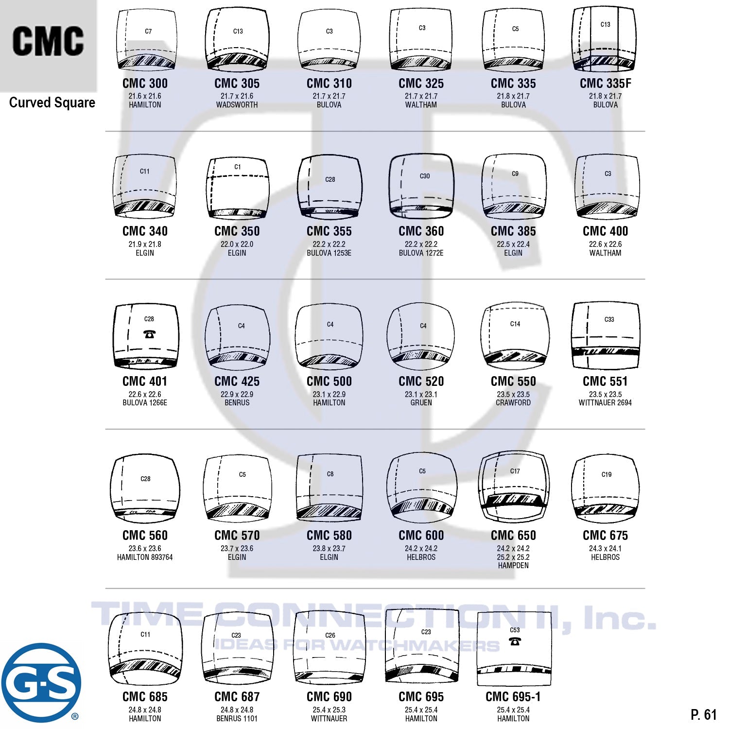 G-S CURVED SQUARE (CMC) MILITARY CYLINDER FANCY CRYSTALS - PLASTIC CURVED LOWER EDGE