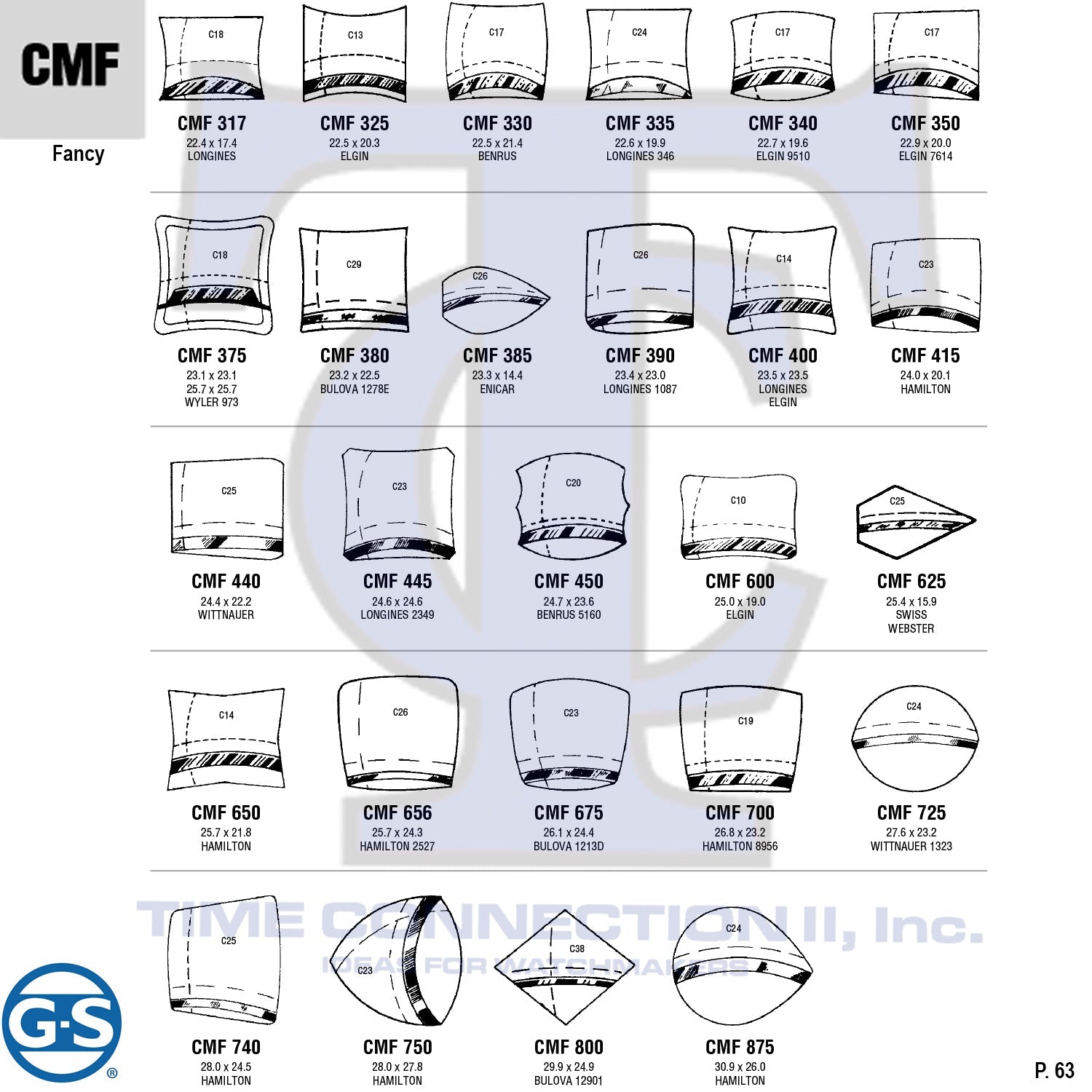 G-S FANCY (CMF) MILITARY CYLINDER FANCY CRYSTALS - PLASTIC CURVED LOWER EDGE