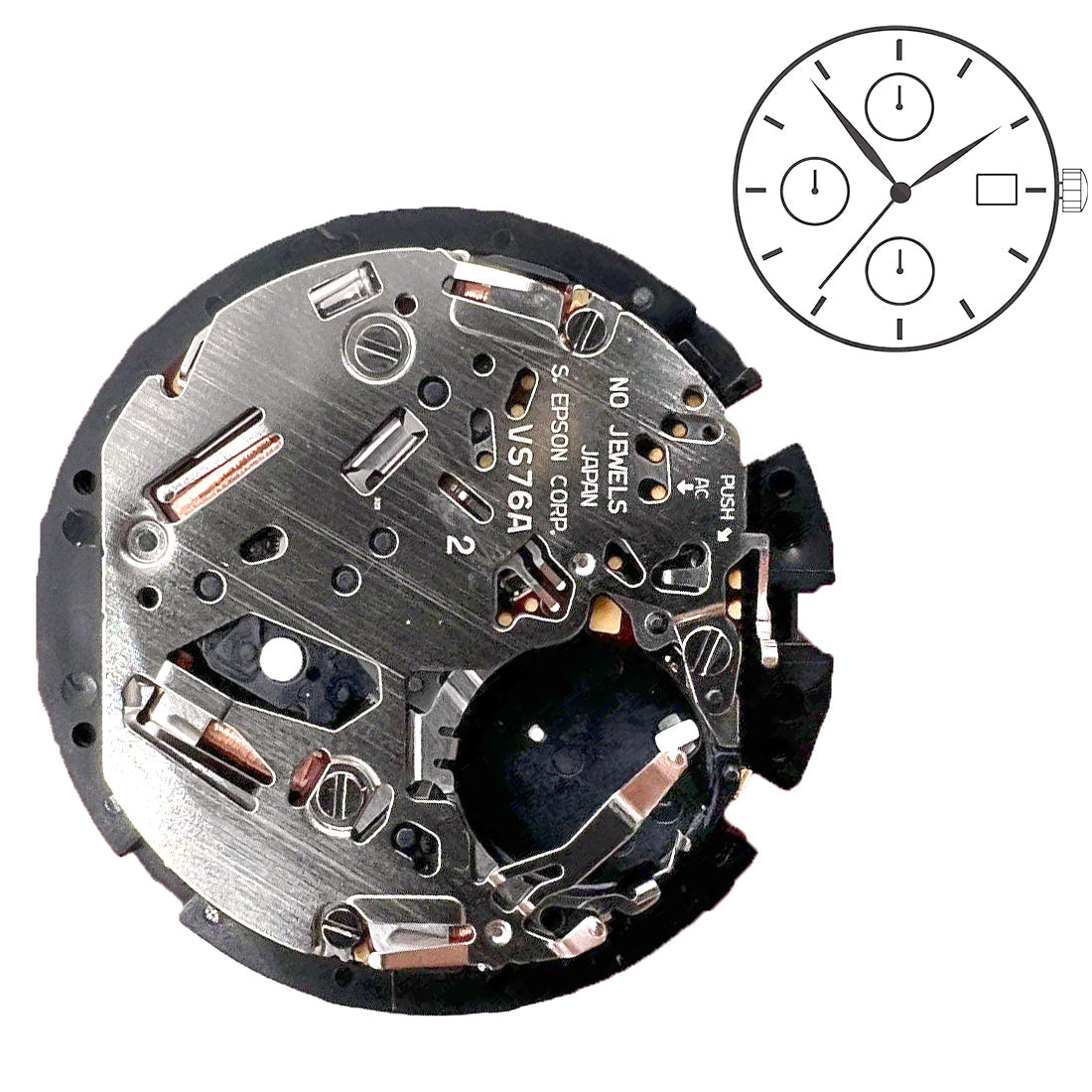 Hattori VS76A 3 Hands Japan Quartz Movement HT 7.35MM