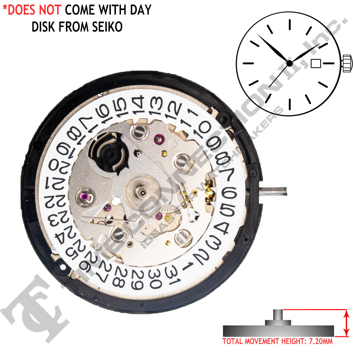 Genuine Seiko 7S26 3 Hands Automatic Movement Ht. 7.2MM