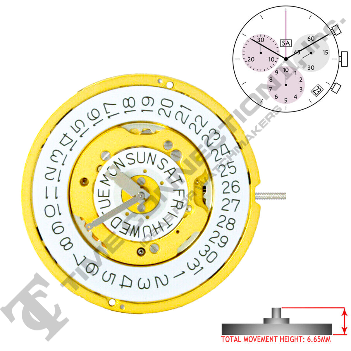 Harley Ronda 5040.E 3 Hands Swiss Made Quartz Movement Ht. 6.65MM (Various Dates)