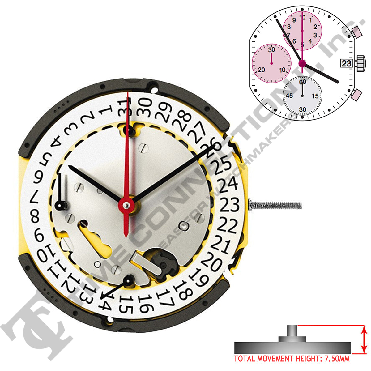 Harley Ronda 3540.D 3 Hands Swiss Made Quartz Movement Ht. 7.50MM