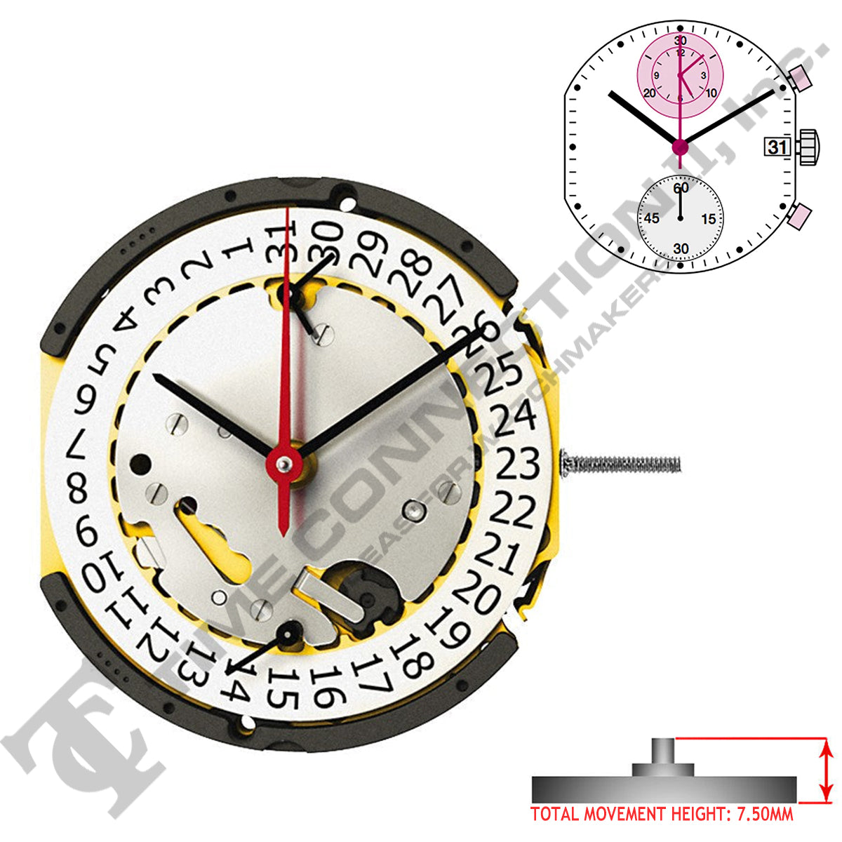 Harley Ronda 3520.D 3 Hands Swiss Made Quartz Movement Ht. 7.50MM