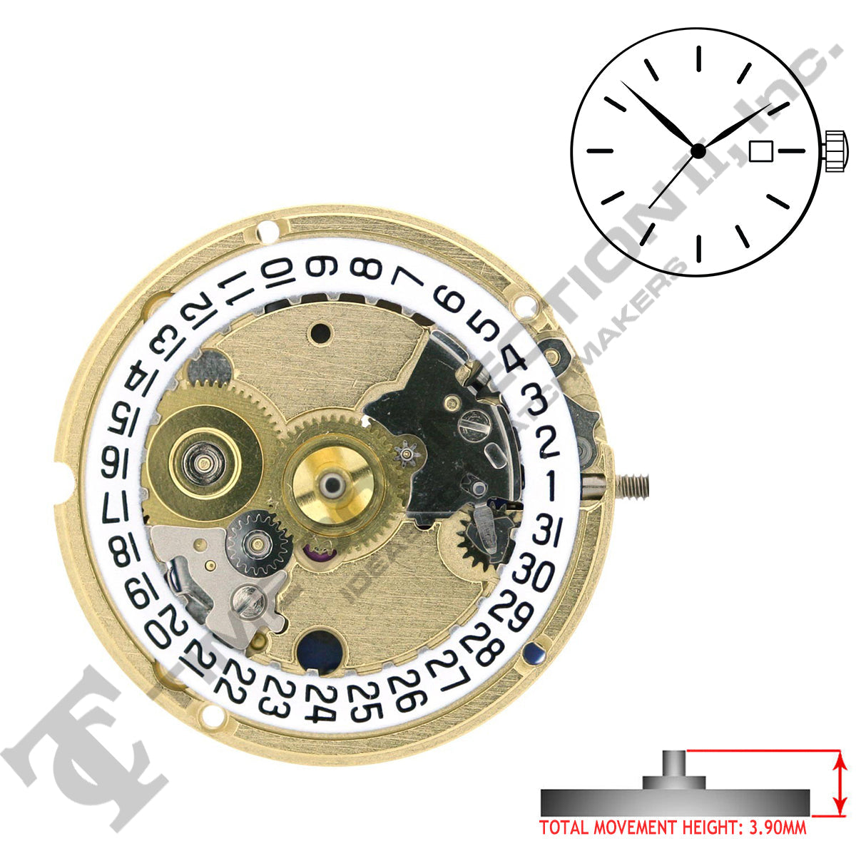 ETA 956.112 3 Hands Swiss Made Quartz Movement Ht. 3.90MM (Various Dates)