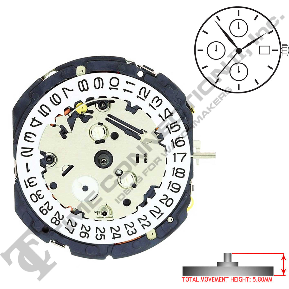 Genuine Seiko 7T62A 3 Hands Quartz Movement Ht. 5.80MM
