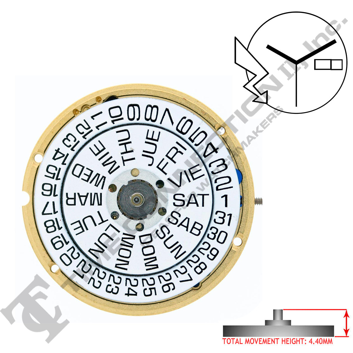 ETA 955.422 3 Hands Swiss Made Quartz Movement Ht. 4.40MM
