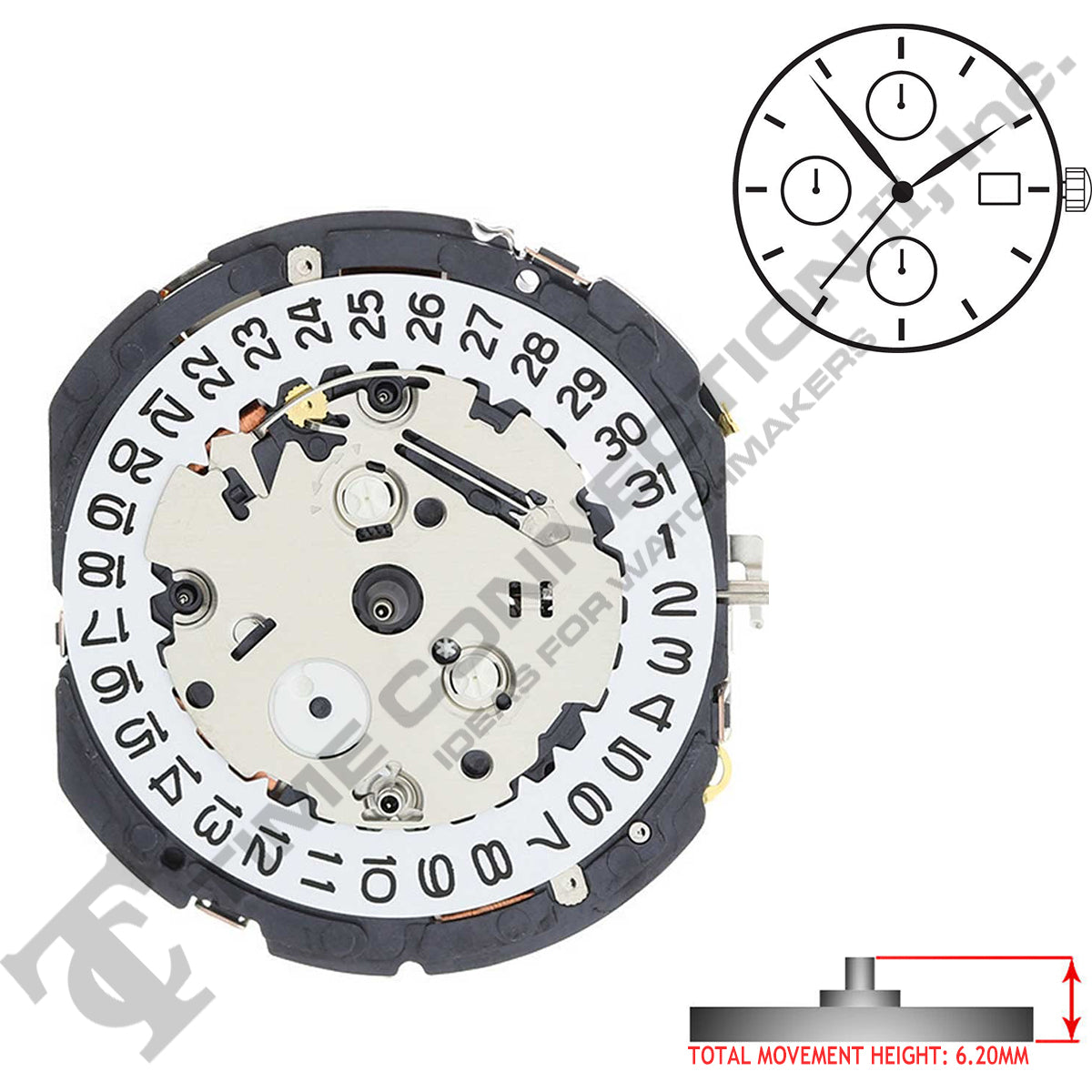 Genuine Seiko 7T92A 3 Hands Quartz Movement Ht. 6.20MM