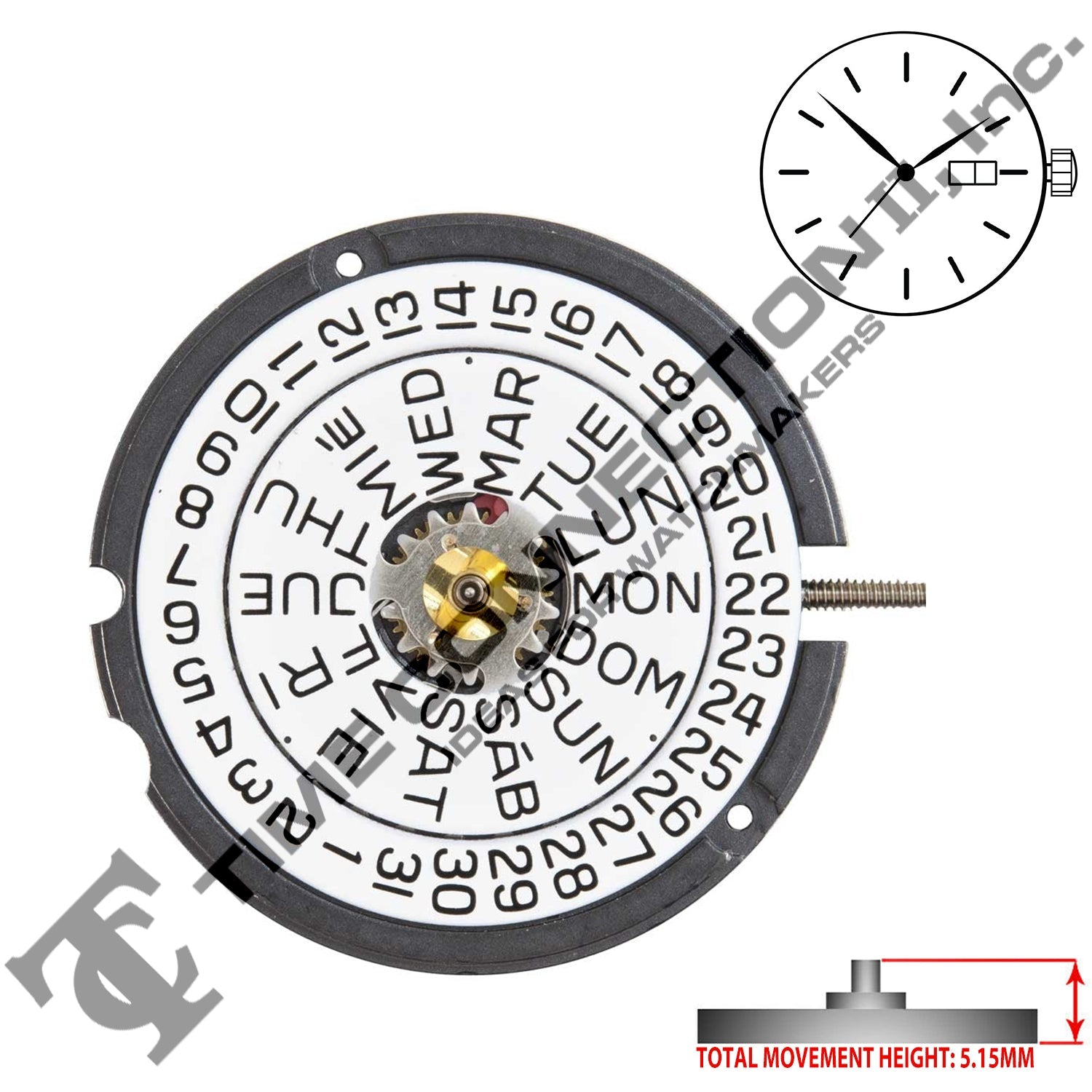 ETA 803.122 3 Hands Swiss Parts Quartz Movement Ht. 5.15MM