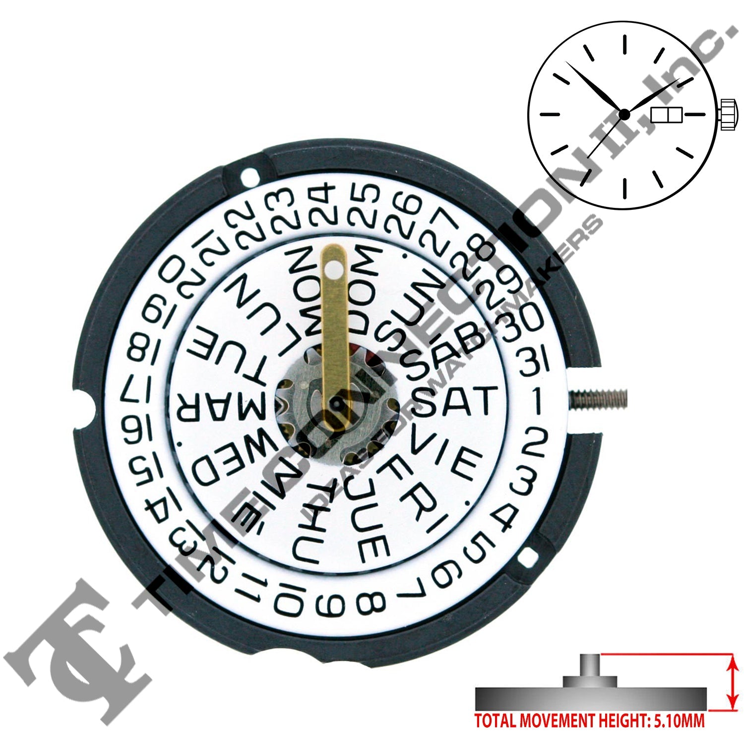 ETA 803.124 3Hands Swiss Parts Quartz Movement Ht. 5.10MM
