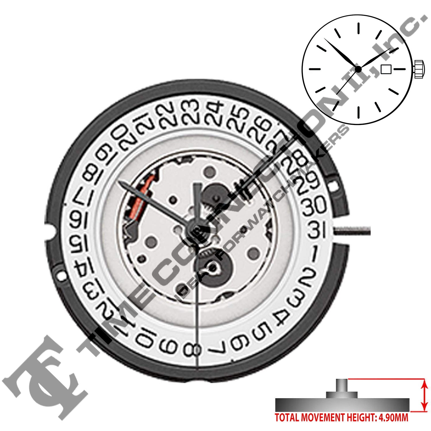 ETA 805.112 3 Hands Swiss Made Quartz Movement Ht. 4.90MM (Various Dates)