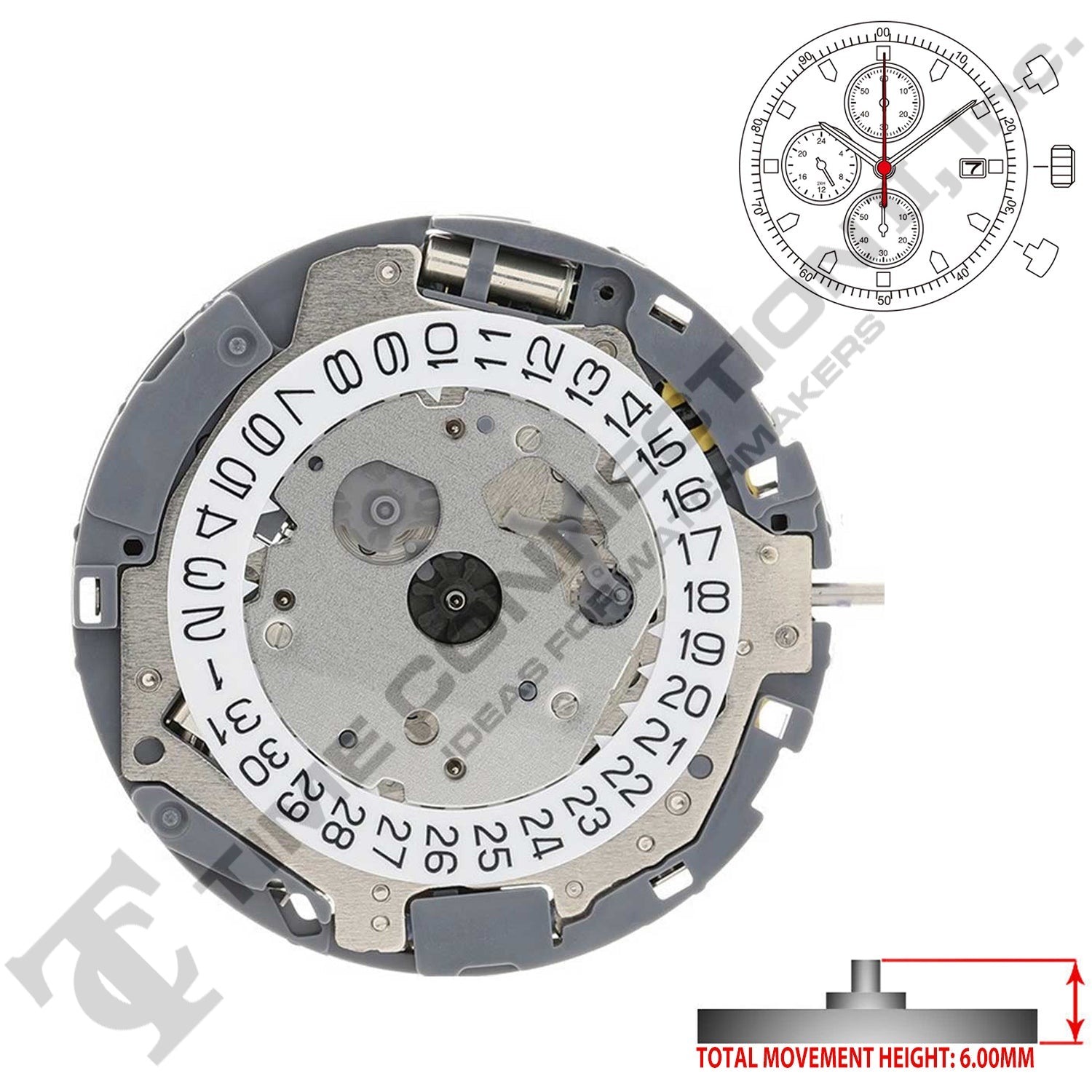 Miyota/Citizen LTD 0S90 3 Hands Japan Chronograph Quartz Movement Ht. 6.00MM