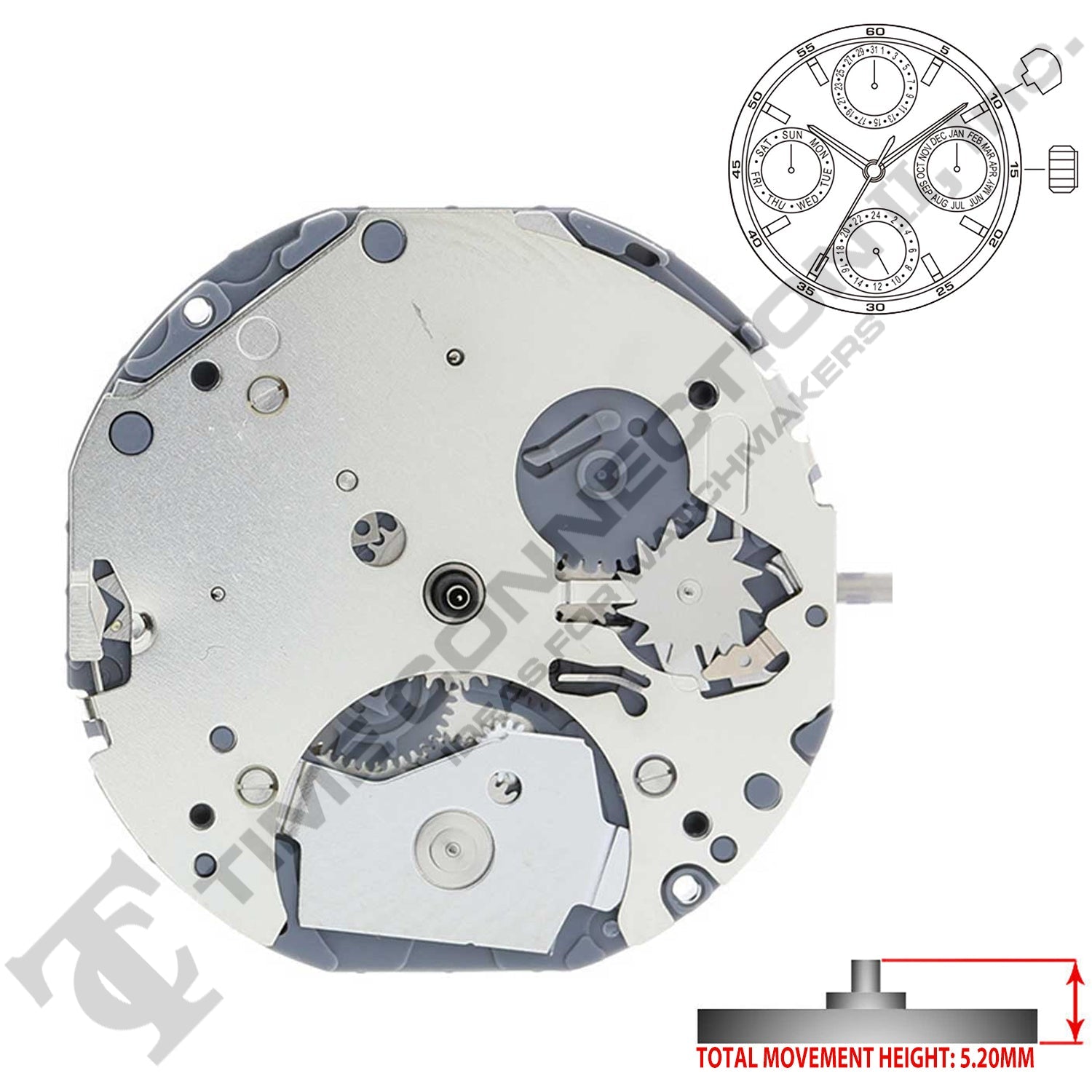 Miyota/Citizen LTD 6P09 3 Hands Japan Quartz Movement Ht. 5.20MM