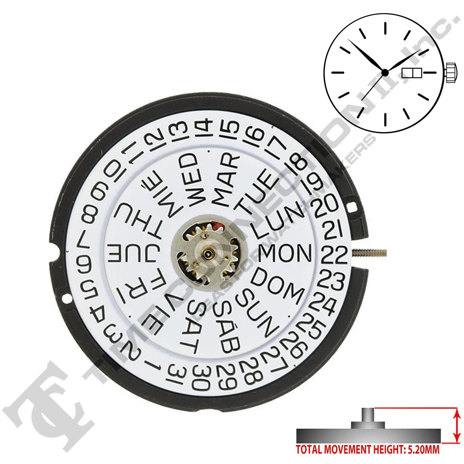 ETA 805.122 3 Hands Swiss Made Quartz Movement Ht. 5.20MM