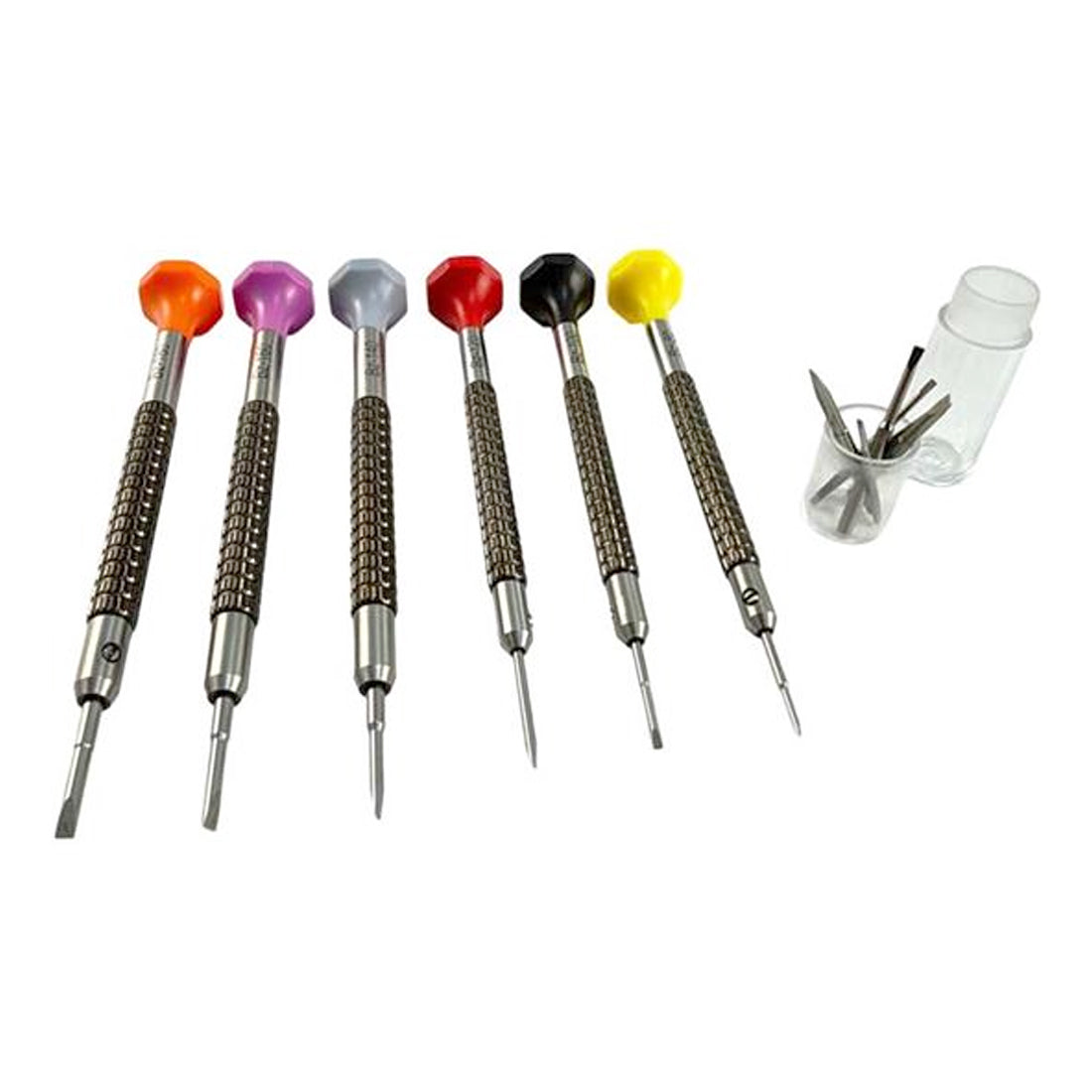 Set of 6 Screwdrivers with Spare Blade & Acrylic Container