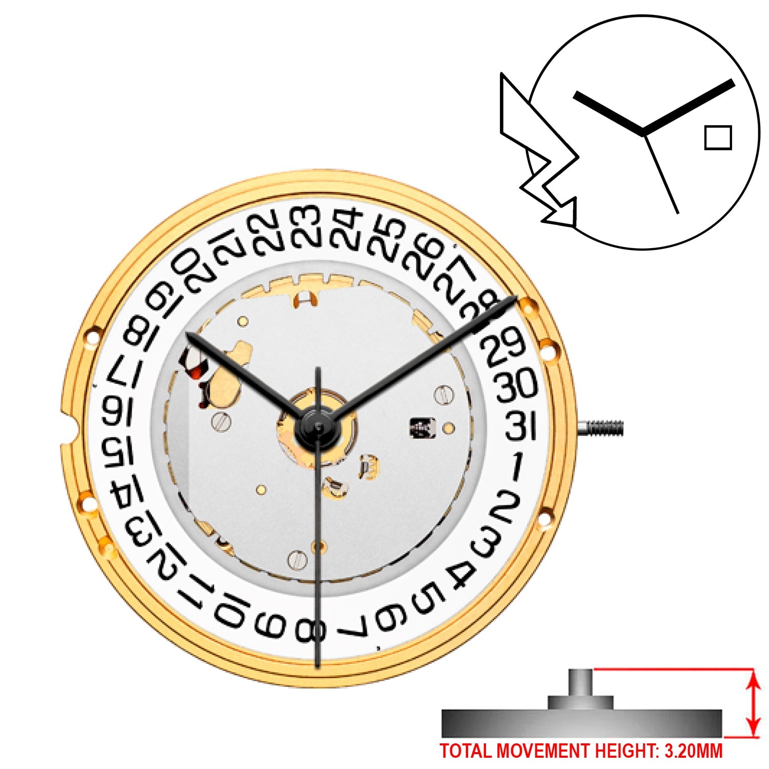 ETA E64.111 3 Hands Swiss Made Quartz Movement Ht. 3.20MM (Various Dates)