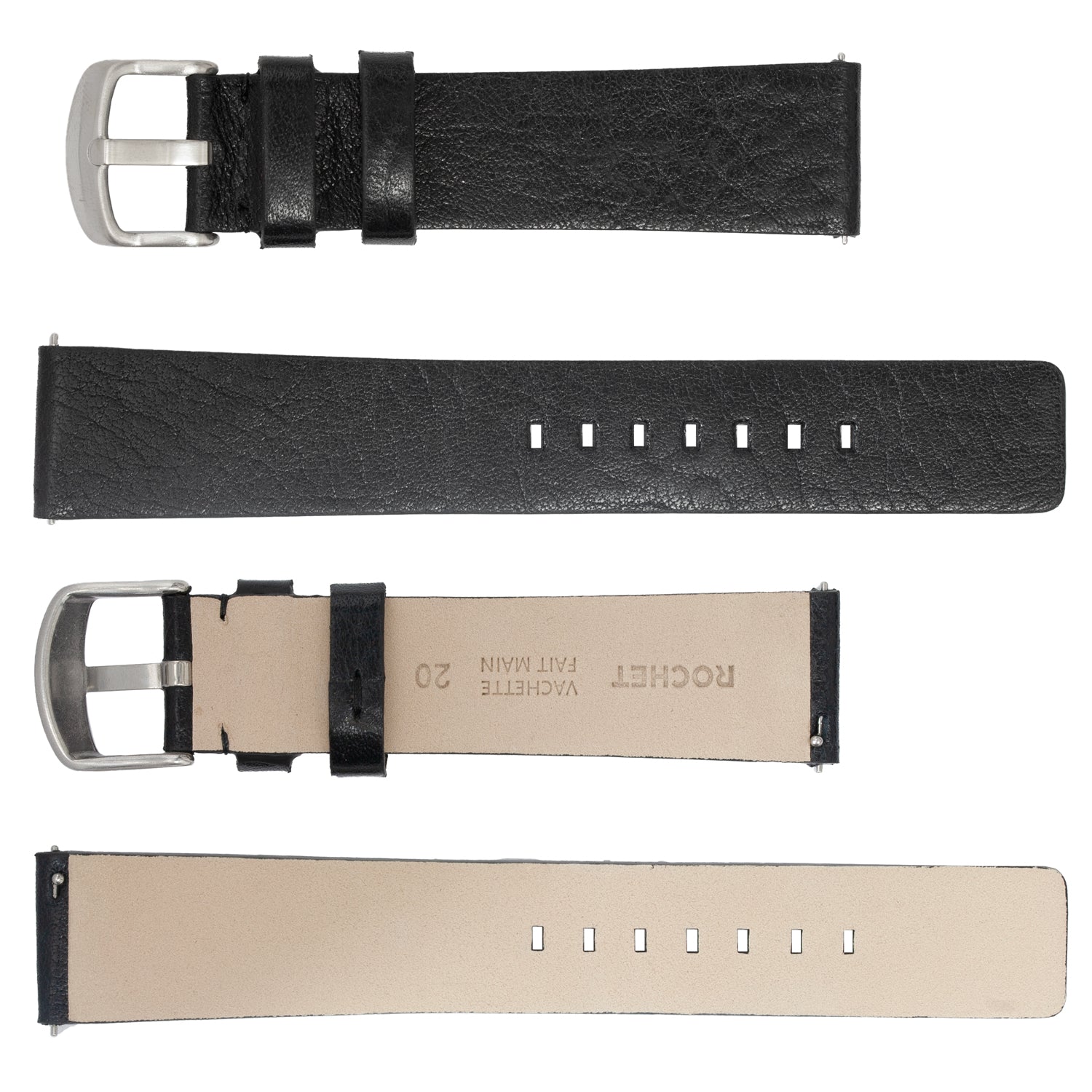 ROCHET ZRC No. 344 Cowhide Grain Fine QUICK RELEASE Leather Straps (20mm~24mm)