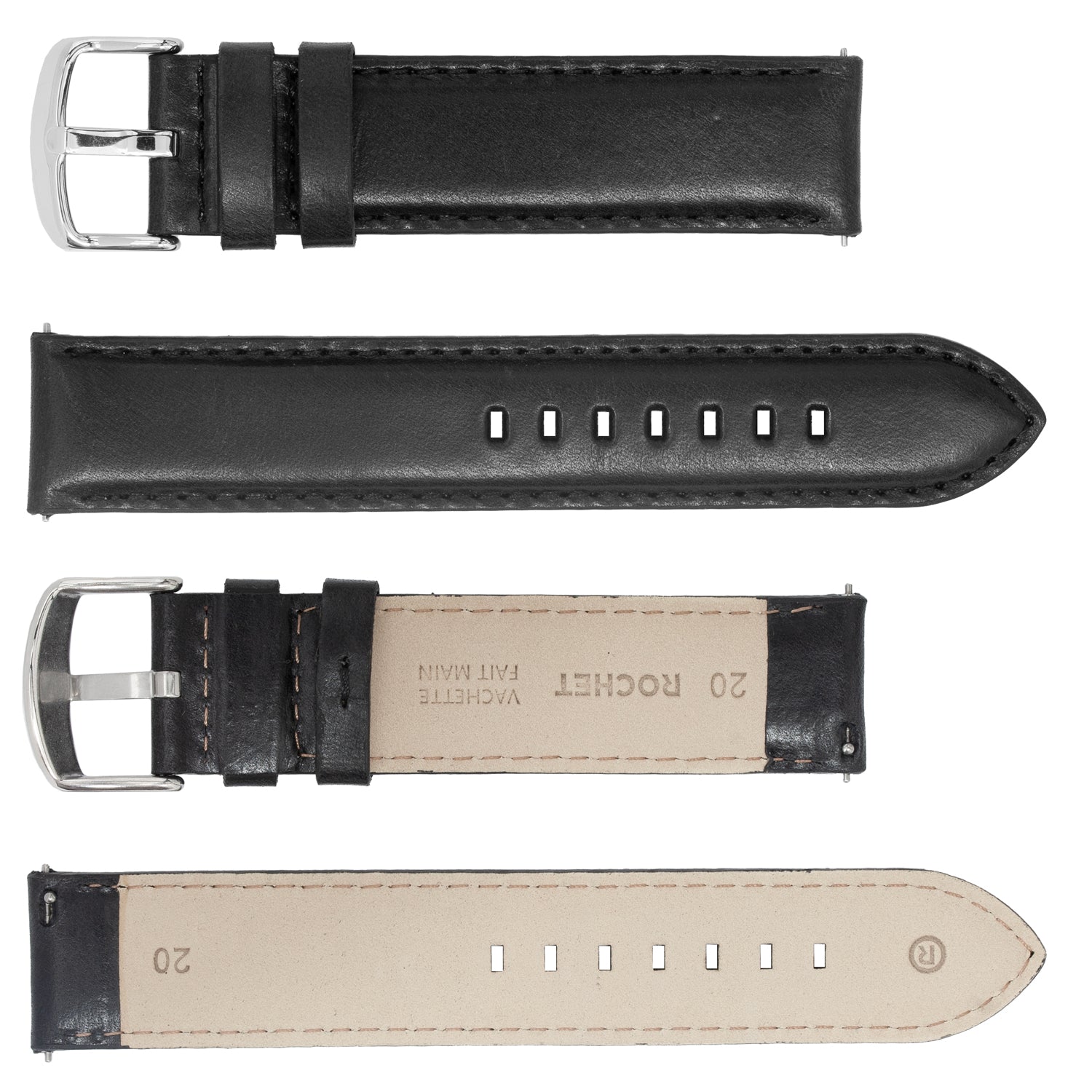 ROCHET ZRC No. 374 Cowhide Smooth Fine Leather QUICK RELEASE Straps Stitched (18mm~22mm)