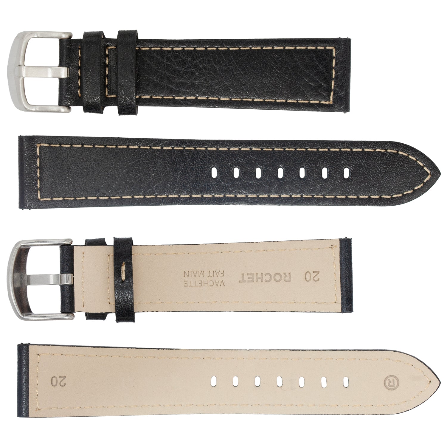 ROCHET ZRC No. 544 Grained Cowhide Leather Straps with Rawsilk Stitching (12mm~22mm)