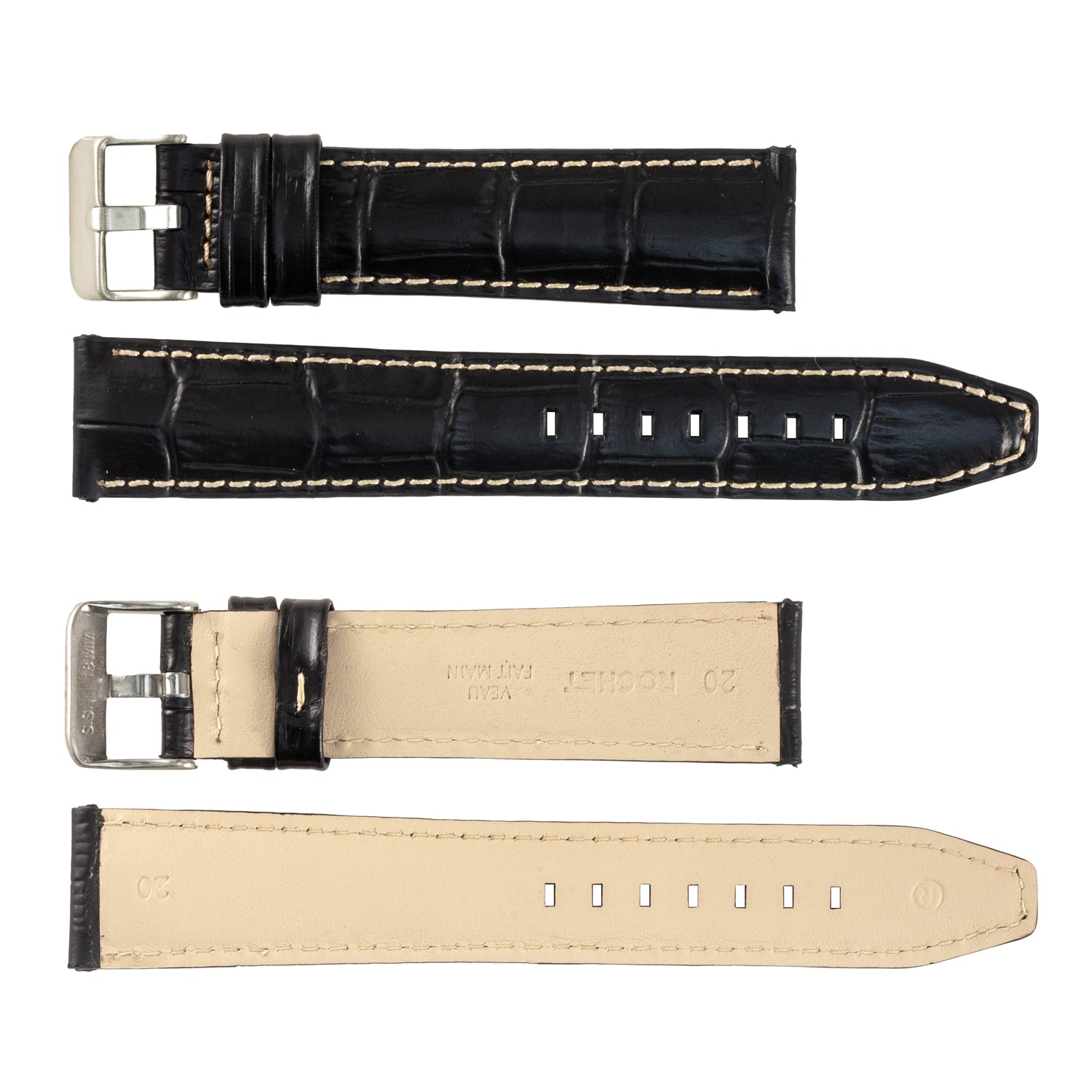ROCHET ZRC No. 559 Alligator Grain Fine Leather Straps with Contrast Stitching (18mm ~ 30mm)