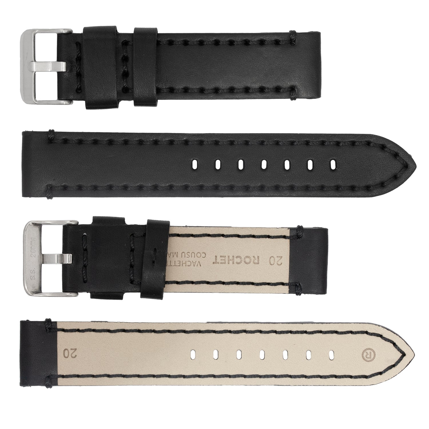ROCHET ZRC No. 743 Ingrassata Cowhide Leather Straps with Heavy Stitching (20mm~24mm)