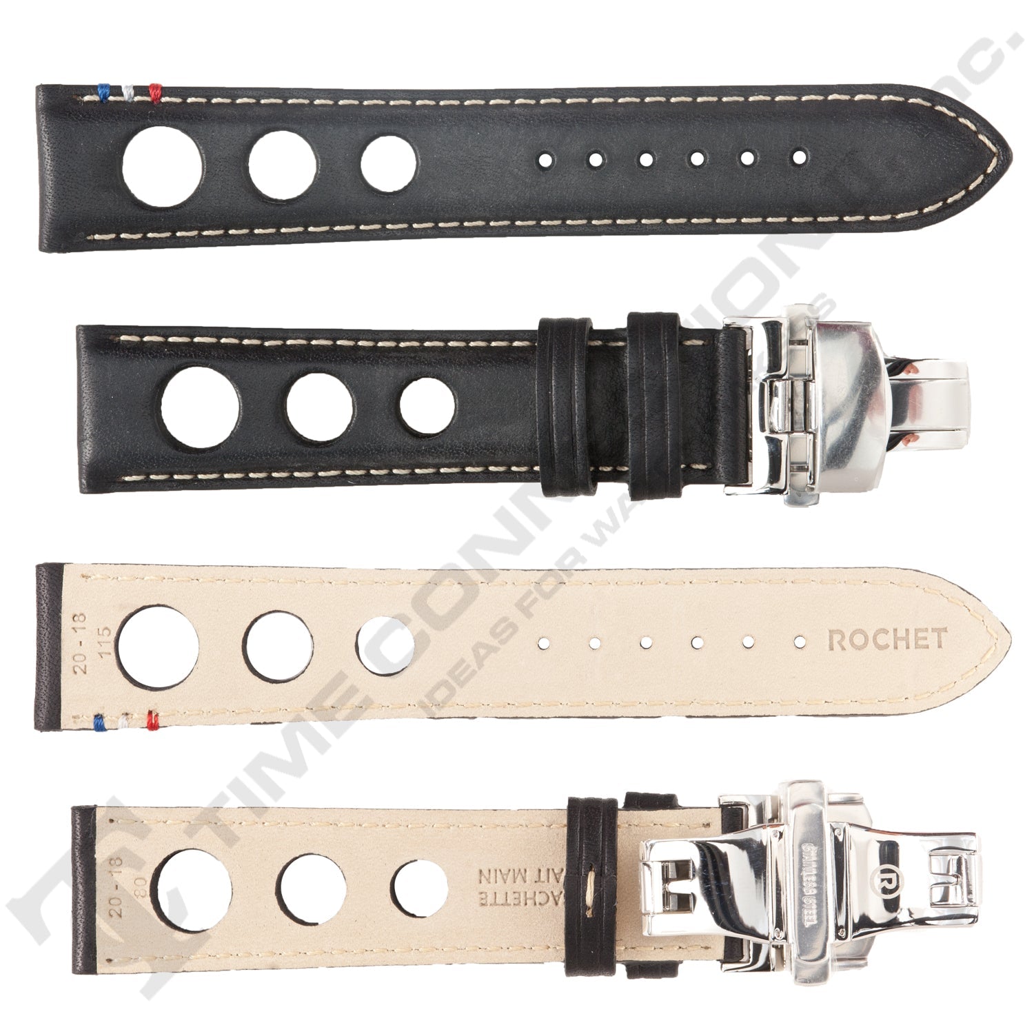 ROCHET ZRC No. 793 Cowhide Grain Butterfly Deployment Buckle Leather Straps (20 - 22mm)